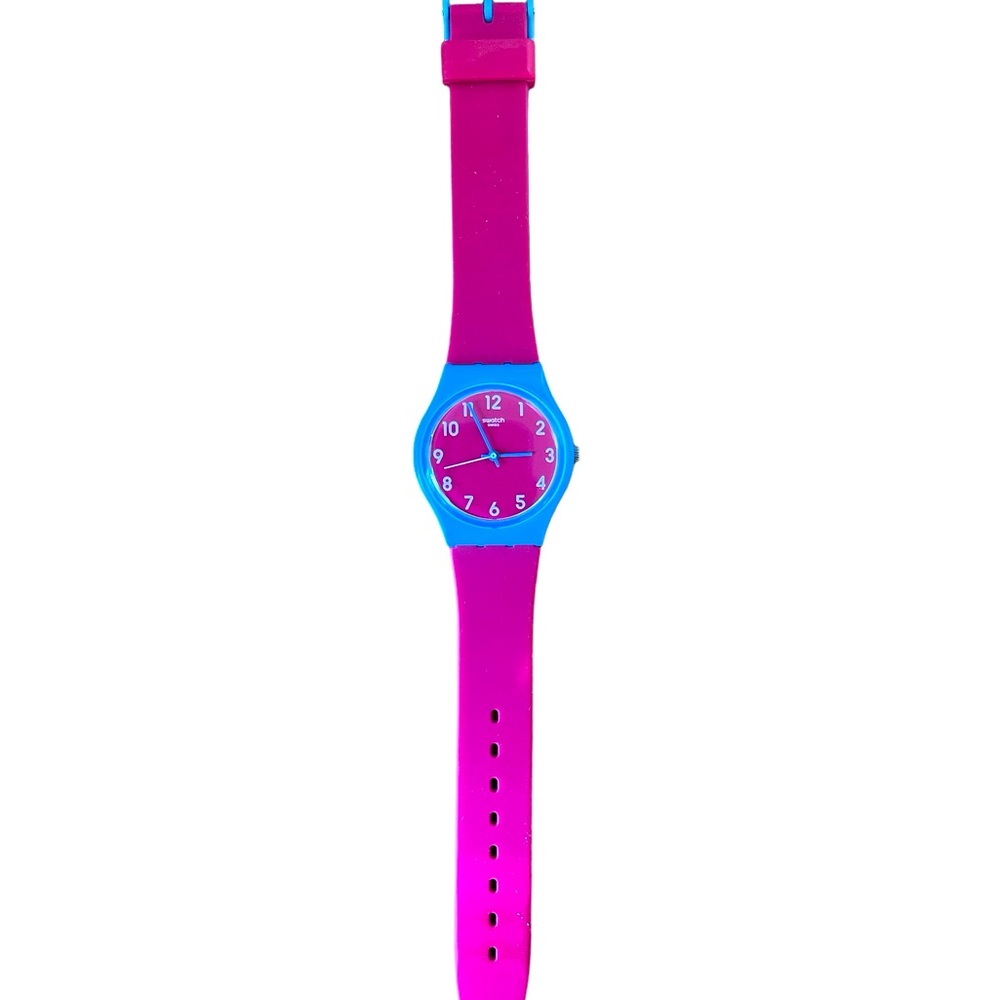Swatch Blue Lampone Quartz Watch with Silicone strap - blue & pink
